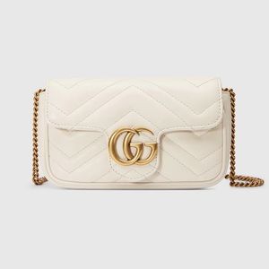 Gucci GG Marmont Matelassé Super Mini White Chevron Bag